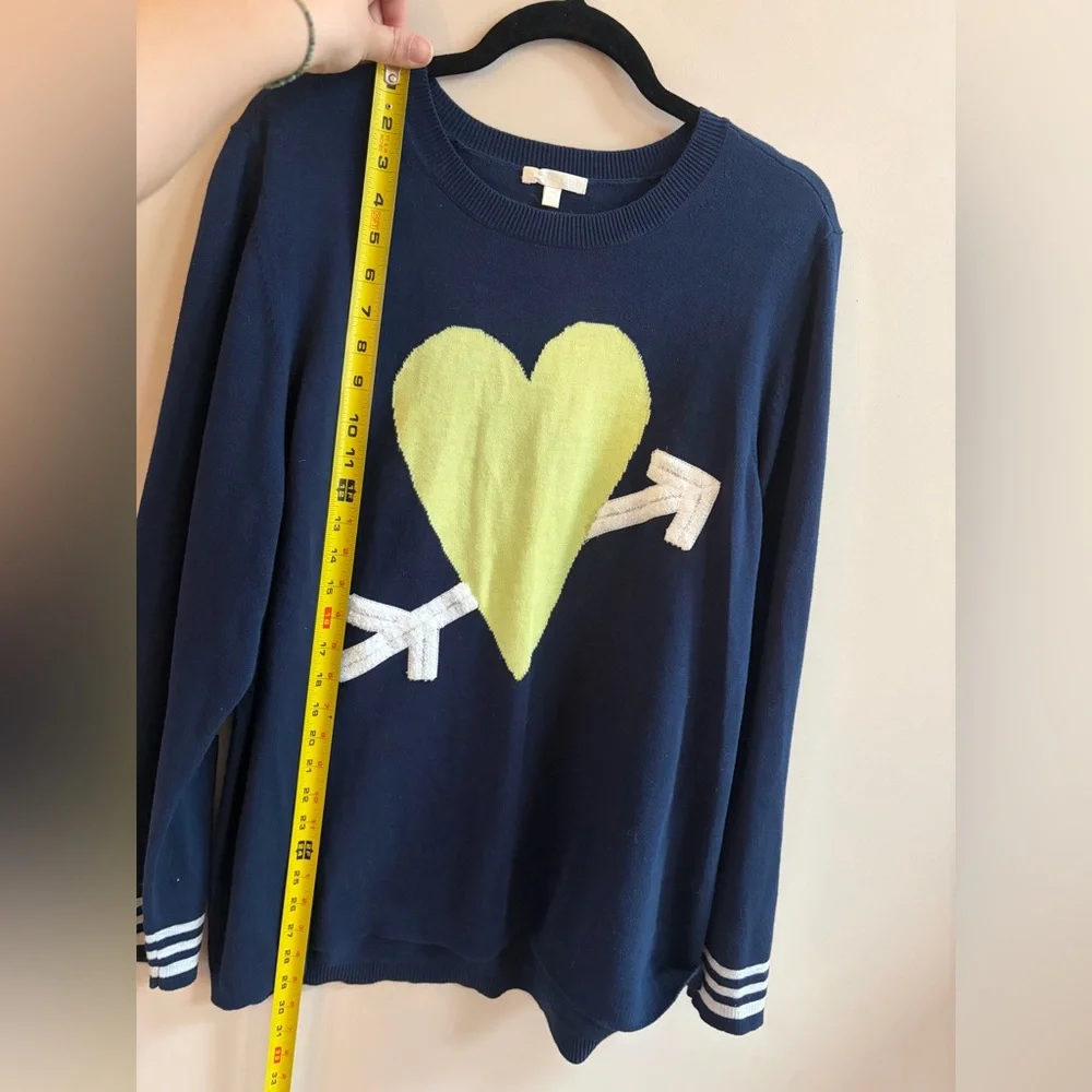 Lisa Todd Heart Throb Navy Lime Green Heart Long Sleeve Cotton Sweater Top